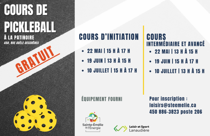 Cours de pickleball - GRATUIT